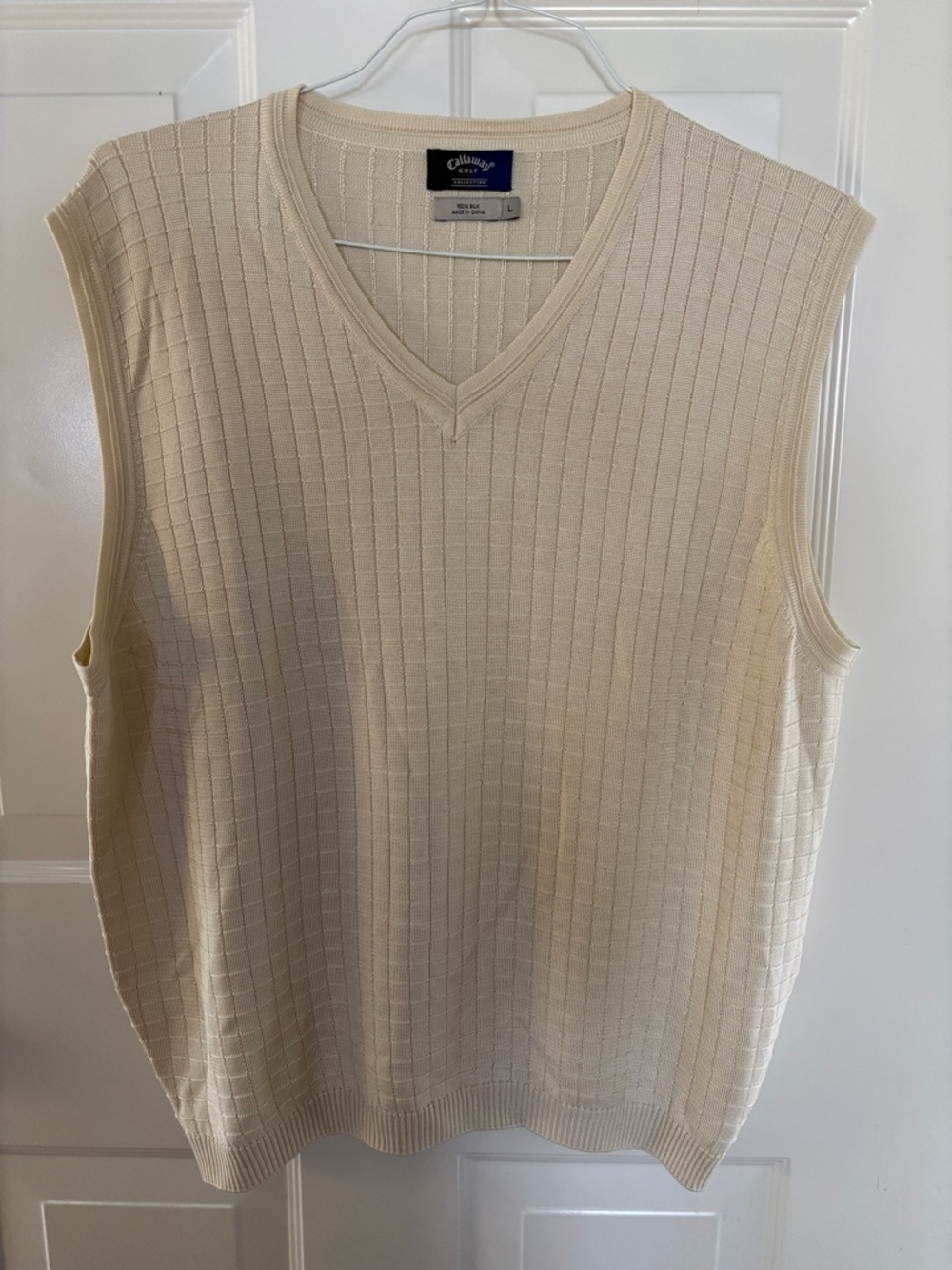 Callaway Cream Ribbed V-Neck Golf Sweater Vest